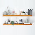 Homeforia Oak Floating Shelves 42 inch Long, High End Solid Real Wood 42inch Floating Shelves for Wall Mounted, Honey Oak Wooden 42in Floating Shelf, Heavy Duty Bracket, 42 X 6.5 X 1.75 in, Set of 3