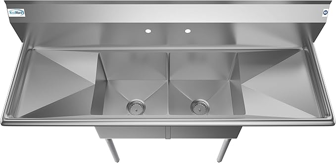 KoolMore 2 Compartment Stainless Steel NSF Commercial Kitchen Prep & Utility Sink with 2 Drainboards - Bowl Size 15" x 15" x 12", Silver,SB151512-15B3
