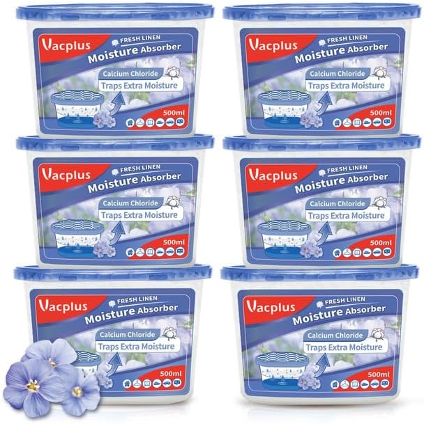 Vacplus Moisture Absorbers 6 Pack, Portable Humidity Absorber Boxes for Your Bathroom, Closet & Car, Dehumidifier with Fresh Linen Fragrance, 10.5 Oz