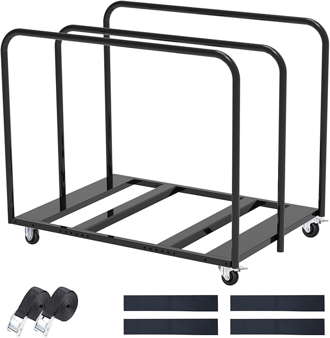 Folding Table Cart, Table Dolly With Braking Caster To Store And Move Folding Round Table Heavy Duty Panel Dolly For 10 Table Capacity With Gift - Tie-Down Staps And EVA Mats Easy To Roll And Assemble