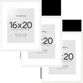 Homeforia 16x20 White Picture Frame, High End Oak 16x20 White Wood Frame with Mat 11x14 Photo, 16 x 20 Wooden Poster Frames Matted to 11 by 14, 20x16 Hanging Frames, Tempered Glass, Wall Kit, Set of 3