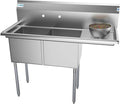 KoolMore - SB151512-15R3 2 Compartment Stainless Steel NSF Commercial Kitchen Prep & Utility Sink with Drainboard - Bowl Size 15" x 15" x 12", Silver