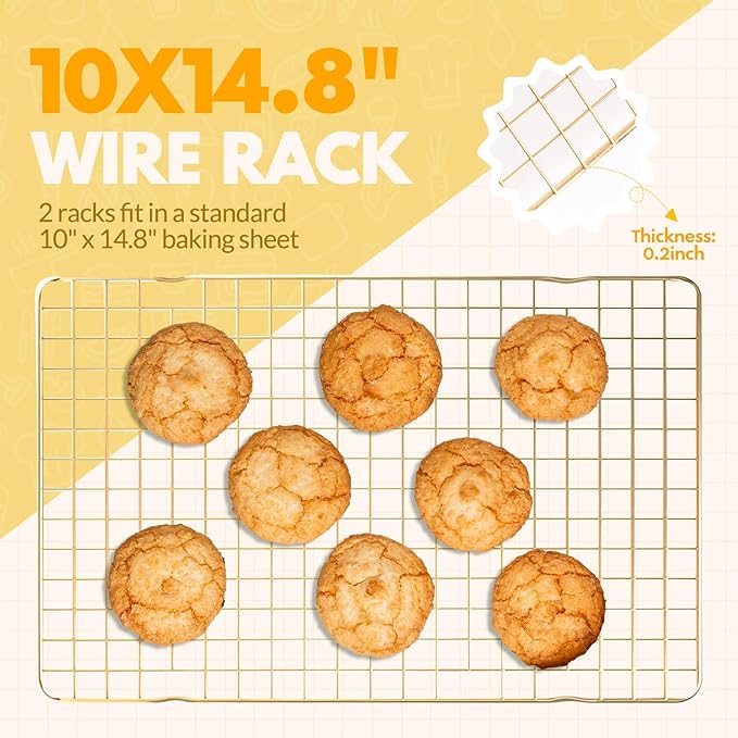 2 PCS Cooling Racks for Cooking and Baking, 14.8x10 Inches Stainless Steel Cooling Rack, Sheet Pan with Wire Rack for Baking Sheet, Bacon Rack Oven Safe Fits Jelly Roll Sheet Pan