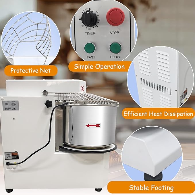 INTSUPERMAI Commercial Dough Mixer Machine Electric Food Mixer with Removable Bowl Double Action Double Speed Dough Kneading Machine for Schools Bakeries Restaurants Pizzerias 110V 30 L/30 QT Capacity