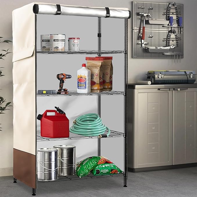 Wire Shelf Cover,600D Heavy Duty 100% Waterproof Shelf Covers for Wire Shelving,Outdoor Storage Shelves Cover for Metal Rack,36" W x 16" D x 72" H,Beige & Brown