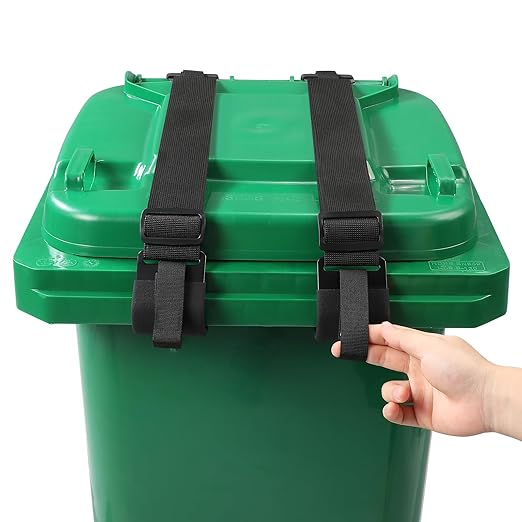2 Pcs Trash Can Lock for Animals Secure Garbage Can Lid Straps Adjustable Heavy Duty Outdoor Bins, Bear/Raccoon/Dog Proof