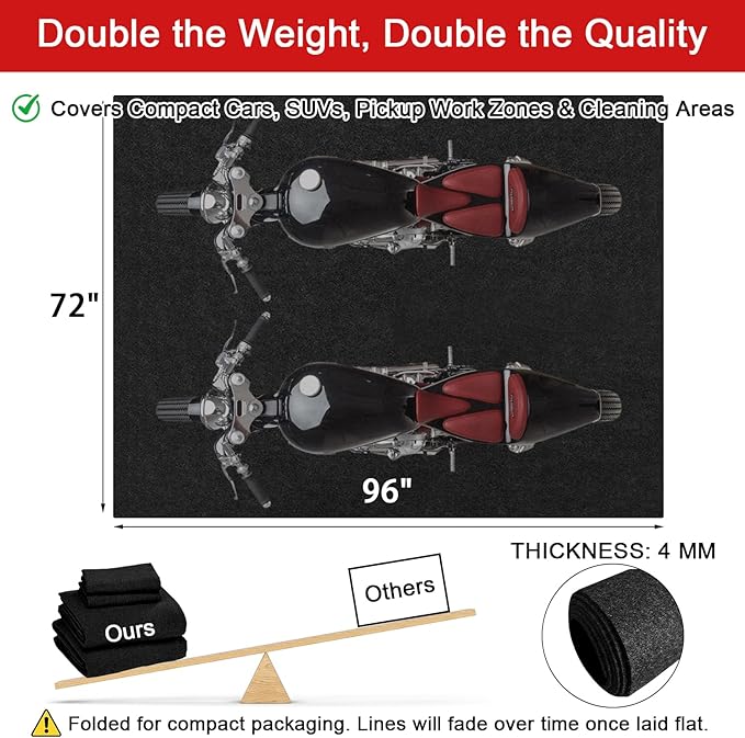 Golener Oil Spill Mat - Garage Floor Mat, Absorbent Oil Pad, Premium Rubber Mat, Waterproof, Contain Liquid, Protect Garage Surface from Spill & Stain, Reusable, Washable, Durable, Black, 72” x 96”
