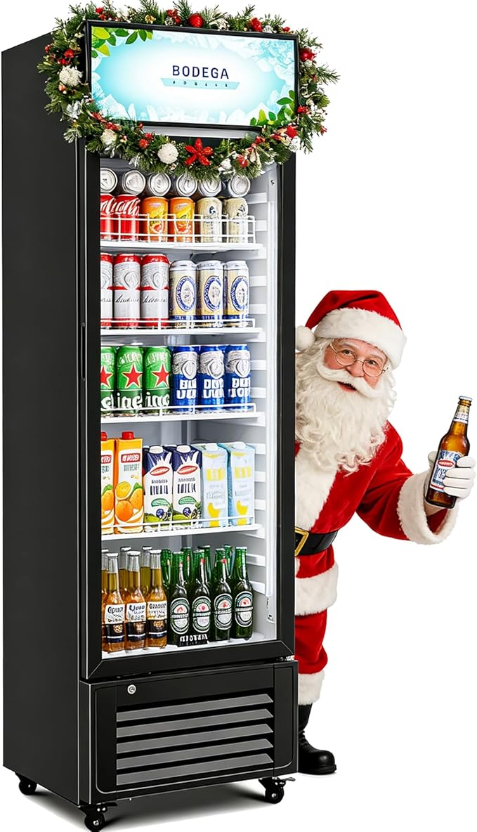 BODEGACOOLER Beverage Refrigerator and Cooler, 10.0 Cu. Ft Commercial Refrigerators For Man Cave, Display Refrigerator with Soft LED Light. 4 Shelves Merchandiser Refrigerators as Black Bar Cooler.