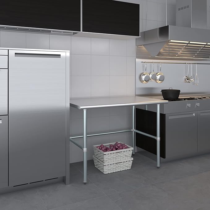 AmGood Stainless Steel Work Table Open Base | NSF Kitchen Island Food Prep | Laundry Garage Utility Bench (48" Long X 30" Deep)