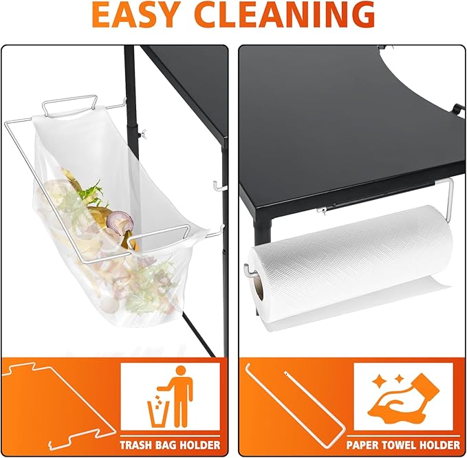 Grill Side Table for Weber Kettle 22/26, Weber Smokey Mountain 22 Grill, Grill Work Table for Weber Master Touch, Premium, Kettle Grill Accessories, Adjustable Height Charcoal Kettle Grill Table