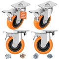 Caster Wheels, 5" Casters Set of 4 Heavy Duty - Dual Pedal Locking Casters with ON/Off Tabs (Easier to Operate), Swivel Plate Caster, No Marks Castor Wheels for Carts Furniture and Workbench