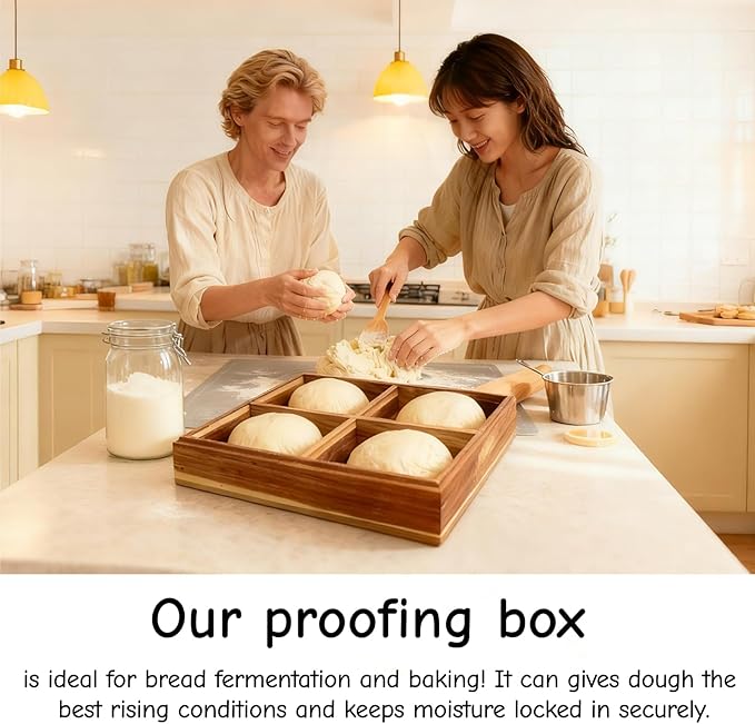 2 Pack Wooden Pizza Dough Proofing Box 16" x 12" w/Lids - Made From Natural Acacia Wood - Ideal Bread Proofing Box, Pizza Storage Container - Comes with 2 Adjustable Partitions & 1 Wood Shovel