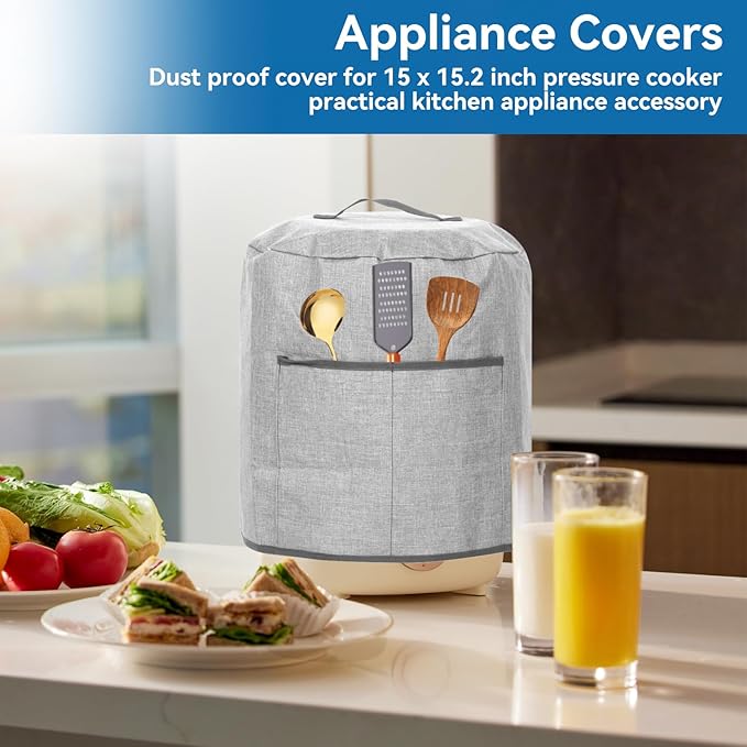 Air Fryer Dust Cover, Waterproof Insulated Protective Cover Bag with Pocket and Handle for Electric Pressure Cooker Air Fryer Rice Cooker Steamer, 38 x 38.7 cm(Grey)