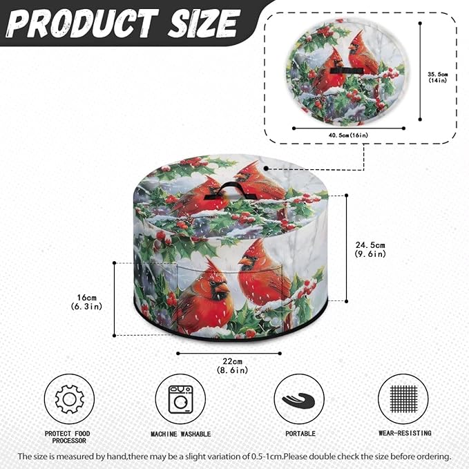 Cardinal Holly Snow Print Slow Cooker Cover with Storage Pocket Stain Resistant Winter Slow Cooker Cover for Kitchen Extra Accessories Fit 6/7/8 Quart Electric Oval Crock Pot Christmas Decor