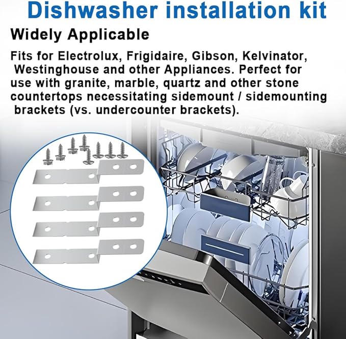 4Pcs Dishwasher Side Mount Bracket Kit, Compatible with 154806601 02 for Electrolux & Frigidaire Dishwashers AP5645425, 154477201, 154806601, 154806602, 154806601/02, 2691713 and PS4705063 DWBRACKIT1