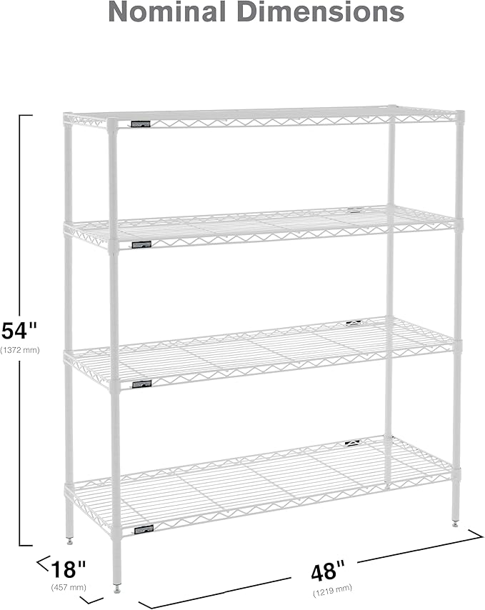 Metro Professional's Choice Commercial-Grade NSF Shelving Unit - Multipurpose Adjustable Wire Shelf for Home, Garage, Kitchen and More - 4 Shelves, 18" W x 48" L x 54" H - White
