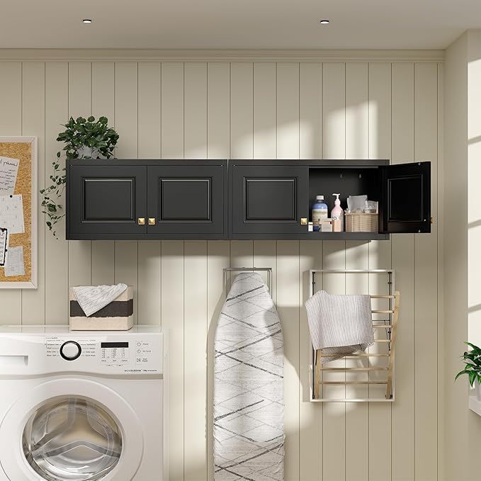 Metal Storage Cabinet with Doors, Small Kitchen Storage Cabinets, Black Wall Cabinet, 15" Tall Home Office Cabinet, Steel Overhead Cupboard for Pantry, Living Room, Kitchen- Assembly Required