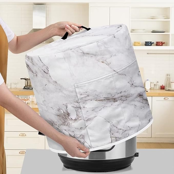 Air Fryer Dust Cover Compatible with 3 Quart Insulated Kitchen Appliance Cover with Top Handle and Front Pockets for Women Gift, White Marble