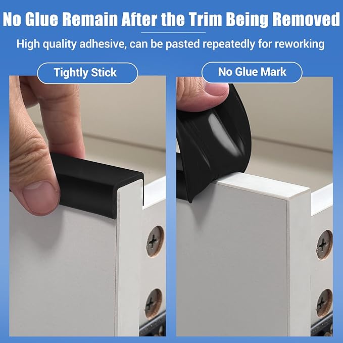 Rubber Edge Trim, Self-Adhesive U Channel Edge Protector for Plywood, Cabinet, 1/2" Wood Edge Banding, Flexible Furniture Repair, EPDM Material, Fit 1/2"(12mm), Length 20Ft, Black Color
