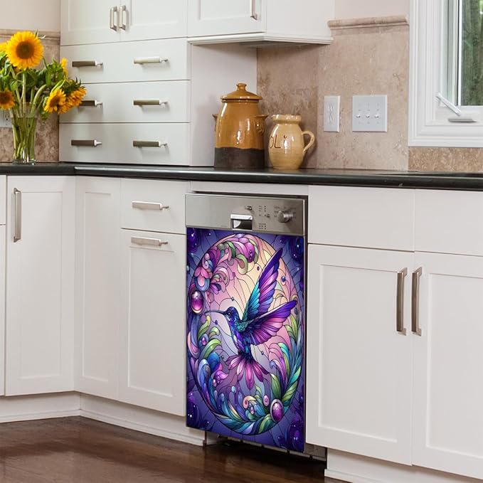 Spring Bird Dishwasher Magnet Cover Animal Bird Purple Dishwasher Decorative Cover Front Dishwasher Door Cover Reuseable Dishwasher Cover Panel Decal for Kitchen Home Appliances 23" X 26"