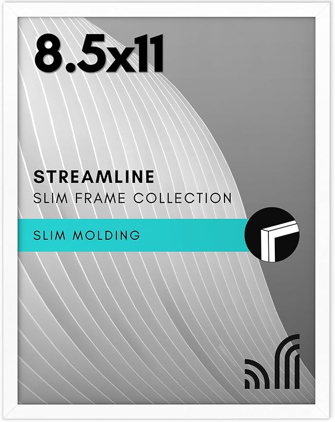 Americanflat 8.5x11 Picture Frame with Shatter-Resistant Glass - Streamline Collection - Thin Border Photo Frame for Tabletop and Wall Display - Hanging Hardware and Easel Stand Included - White