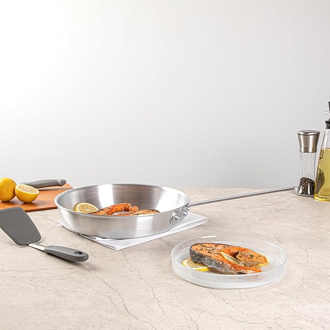 Restaurantware-Met Lux 12 Inch Fry Pan, 1 Durable Frying Pan - Satin Finish, Triple-Riveted, Silver Aluminum Cooking Skillet, For Searing, Sautéing, And Browning Food