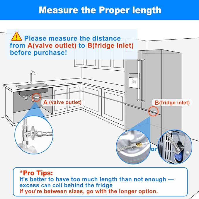 Refrigerator water line - 4 FT Premium Stainless Steel Braided Ice Maker Water Hose,Food grade PEX Inner Tube Fridge Water Line with 1/4" Fittings for Refrigerator Ice Maker