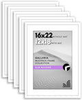 Americanflat 16x22 Picture Frame with Polished Plexiglass - Set of 5 - Use as 12x18 Frame with Mat or Display 16x22 Photo Without Mat - Galleria Collection - Picture Frames for Wall Display - White
