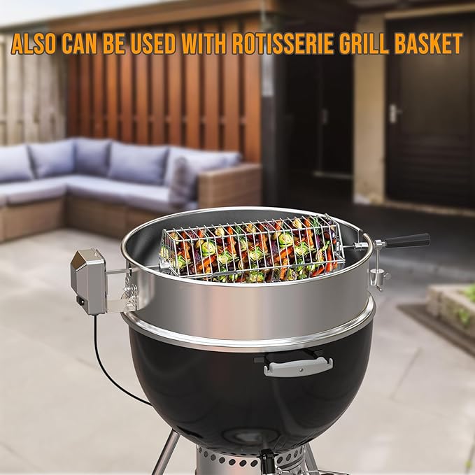 Skyflame Charkettle Stainless Steel Rotisserie Ring Kit for 21 1/2–22 1/2 inch Outer Diameter Charcoal Kettle Grills, Compatible with Weber 2290 and Other Models