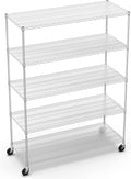 5 Tier 7500lbs Capacity NSF Metal Shelf Wire Shelving Unit, Heavy Duty Adjustable Storage Rack with Wheels & Shelf Liners for Commercial Grade Utility Steel Storage Rack, Chrome - 82"H x 60"L x 24"D