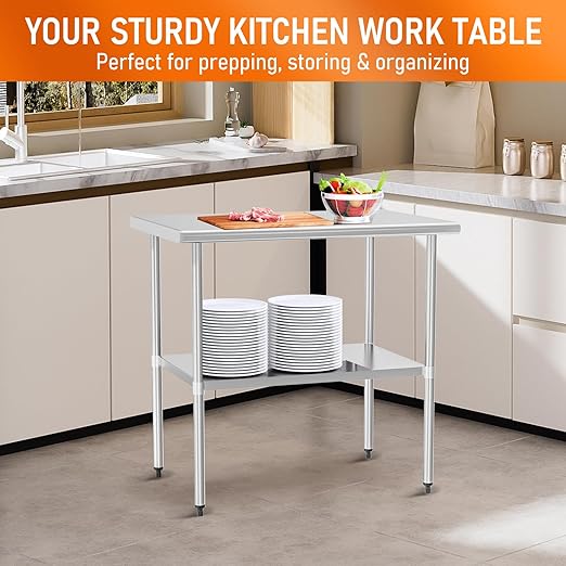 Stainless Steel Table for Food Prep & Work 30 x 36 inches Utility Table with Adjustable Undershelf, Commercial Workstation in Kitchen, Garage, Outdoor BBQ