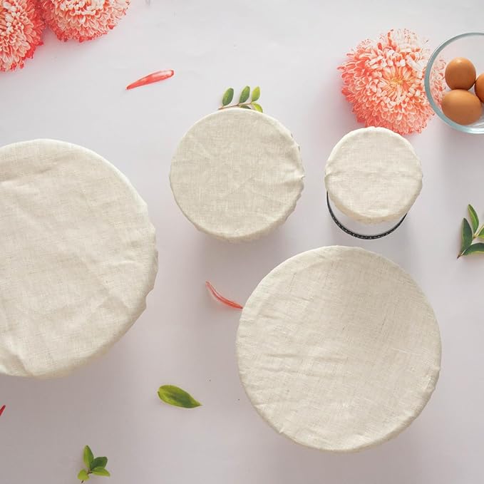 3 Pack 100% Organic Linen Bowl Cover Reusable Bread Proofing Cover,Natural Unbleached for Dough Fermentation and Storage of Fruits, Vegetables, Bread, and Other Foods
