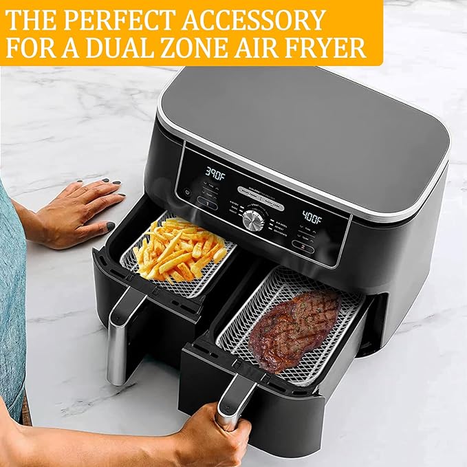 Air Fryer Rack Accessories for Ninja Dual Basket, 3 Layers, 304 Stainless Steel Stackable Bacon Air Fryer Accessories for Ninja AF300UK, Salter/Instant/EMtronics, with Clip