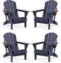 MUCHENGHY Folding Adirondack Chairs Set of 4, Patio & Outdoor Chairs, Plastic Weather Resistant with Cup Holder for Deck, Backyard, Garden (Dark Navy Blue)
