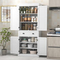 DORTALA 72” Tall Kitchen Pantry Cabinet, Wood Storage Cupboard w/ 4 Adjustable Shelves, 2 Cabinets & Drawer, Utility Freestanding Storage Cabinet for Kitchen, Hallway, Living Room, White