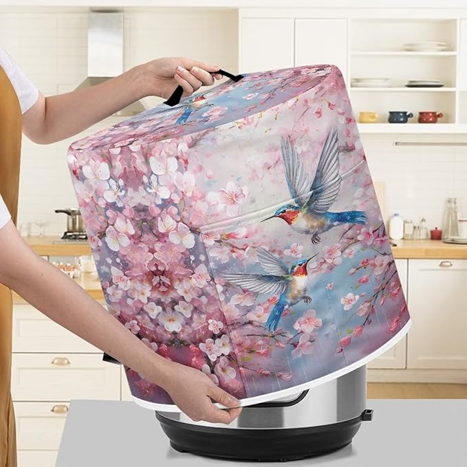 TODIYADDU Birds Cherry Blossoms Dust Cover for Electric Pressure Cooker Waterproof Air Fryer Cover Dust Cover with Storage Pocket and Handle Portable Instant Pot 8 Quart Pressure Cooker Cover Gifts