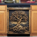 Vintage Wooden Tree of Life Magnetic Dishwasher Cover Vinyl Sticker, Farm Tree Dishwasher Magnet Cover,Rustic Fridge Barn Wood Door Cover Magnets Art Skin Panel Decal for Home Decor, 23"X26"