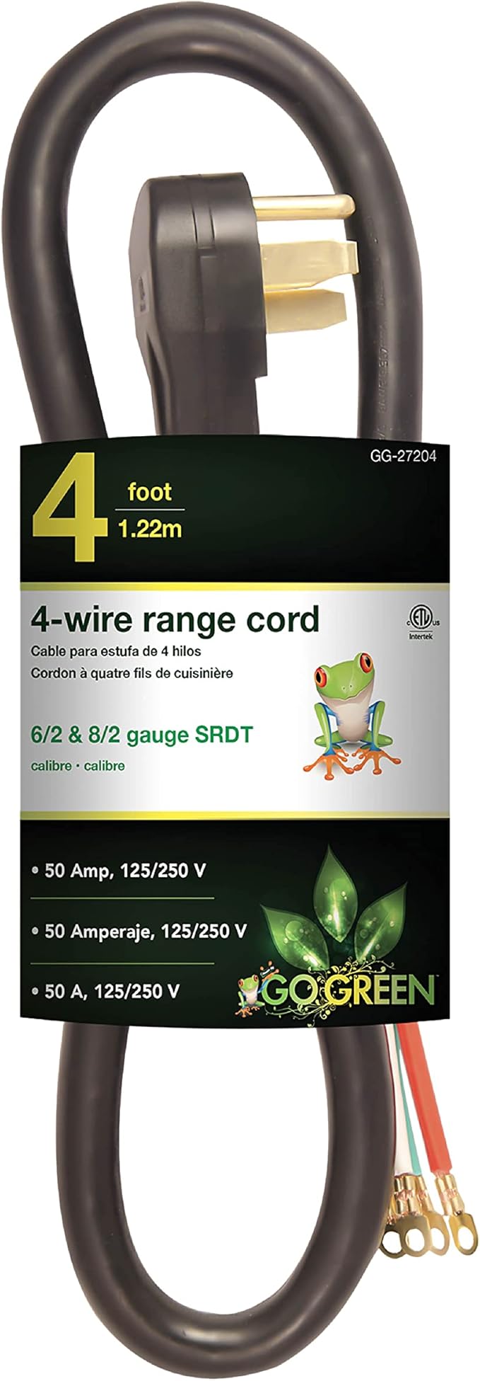 GoGreen Power (GG-27204) 4' 4-Wire Range Cord, 50 Amp, 4 Ft.