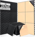 24 Pack Self-Adhesive 12" X 12" X 1.2" Egg Crate Soundproof Wall Panels for Studio, Room Acoustic Treatment Foam, Sound Absorbing Foam Black