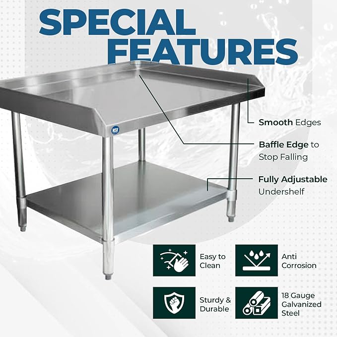 Stainless Steel Equipment Grill Stand with Adjustable Undershelf | Heavy Duty 18-Gauge Top | NSF Certified for Commercial Kitchen & Utility Use (24" x 48")