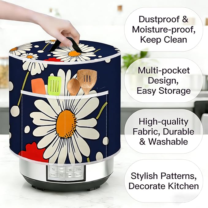 Air Fryer Dust Cover with Top Handle and Storage Bag, Compatible with Rice Cookers, Pressure Cookers, Slow Cookers and Air Fryers, Available in 3-Quart, 6-Quart and 8-Quart Sizes.