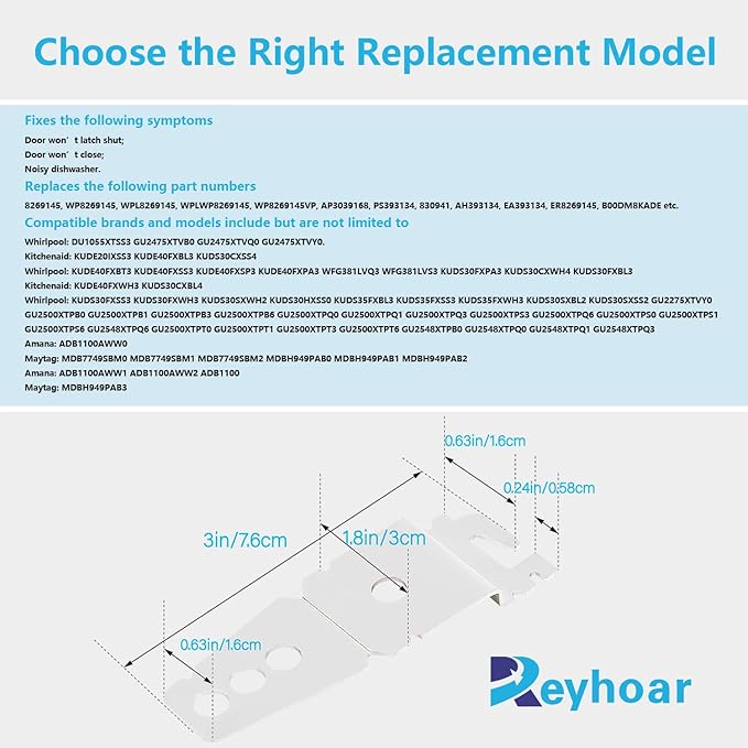 Reyhoar 2 Pack 8269145 Undercounter Dishwasher Upper Mounting Bracket Replacement with Screws Compatible with Whirlpool & KitchenAid Dishwashers, Replaces WP8269145 AP3039168 PS393134