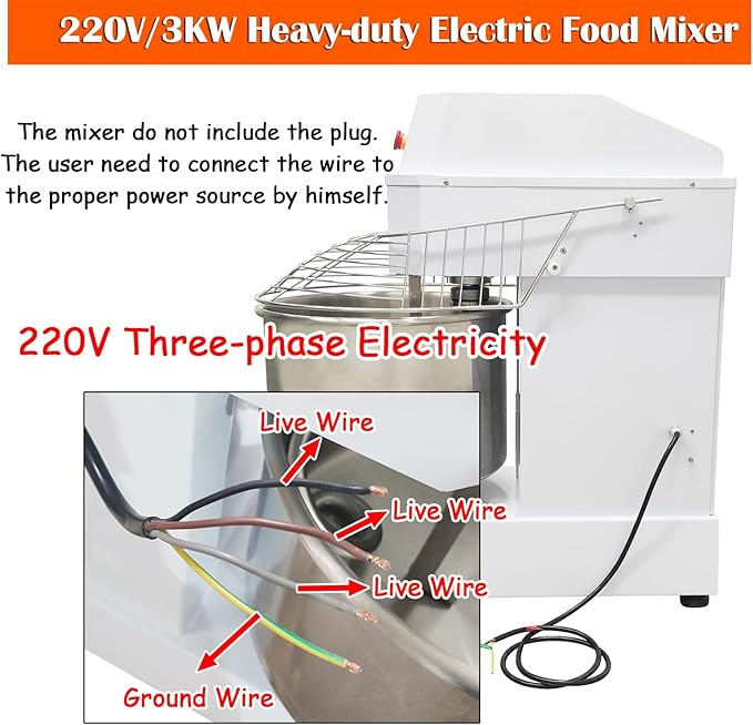 60L Commercial Dough Mixer 220V 3KW Dual Rotating Dough Kneading Machine with Stainless Steel Barrel/Security Cover/Timer Function Electric Stand Spiral Mixer for Restaurant Bakery Pizzeria