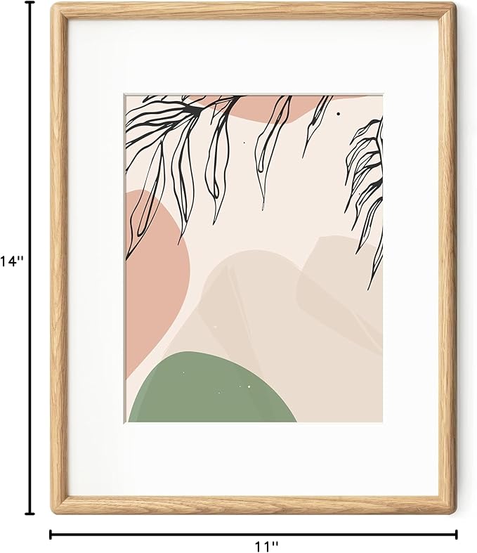 Axeman 11x14 Oak Frame - Rounded Corner 11 x 14 Picture Frame Matted to 8x10 - Natural Oak Wood 14x11 Frame with Tempered Glass for Wall Mount Display