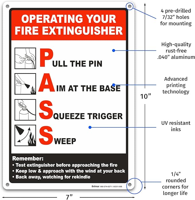 Brimar - 7 x 10" - Operating Your Fire Extinguisher Sign - Rust-Free Aluminum - Easy Installation - Instructional