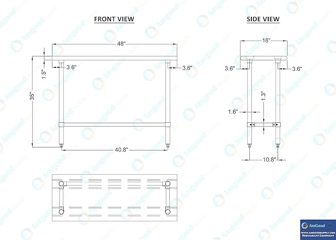 AmGood Stainless Steel Work Table Open Base | NSF Kitchen Island Food Prep | Laundry Garage Utility Bench (48" Long X 18" Deep)