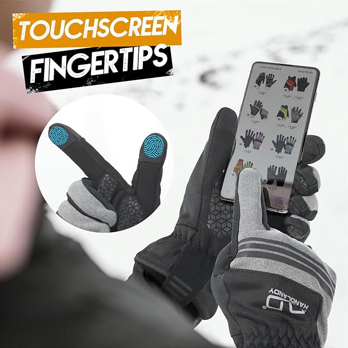 HANDLANDY Winter Gloves for Men & Women, Insulated Waterproof for Cold Weather, Thermal Glove for Cycling, Ski, Riding, Driving, Biking, Running