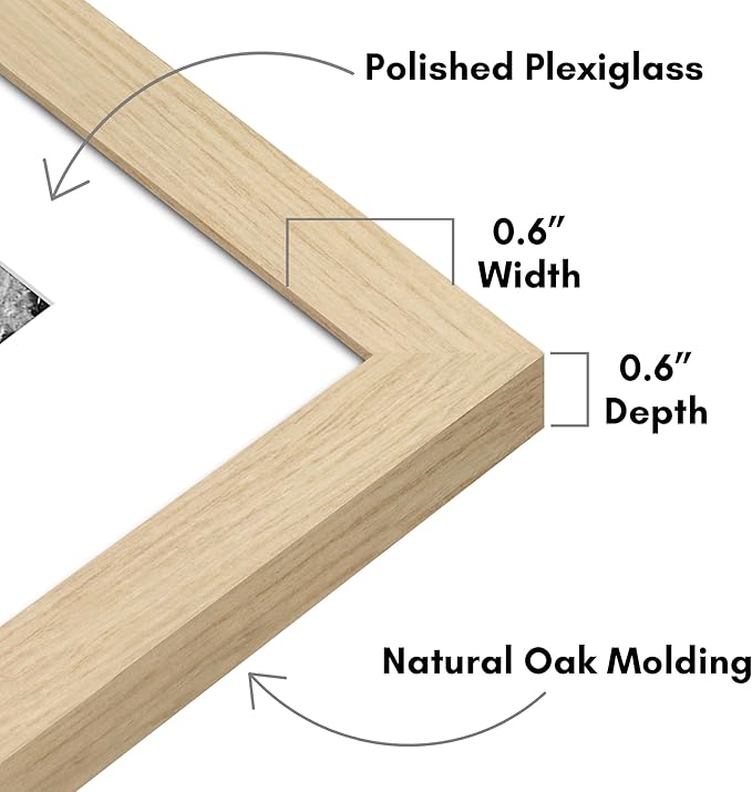 Americanflat 8x12 Picture Frame with Polished Plexiglass - Set of 5 - Use as 6x8 Frame with Mat or Display 8x12 Photo Without Mat - Galleria Collection - Picture Frames for Wall Display - Natural Oak