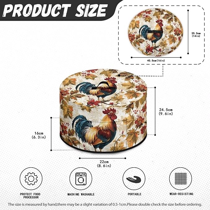 Vintage Rooster Maple Leaf Print Slow Cooker Dust Cover Protective with Accessory Pocket Stain Resistant Slow Cooker Cover Easy to Clean Fits for Most 6/7/8 Quart Crock Pot for Fall Decor