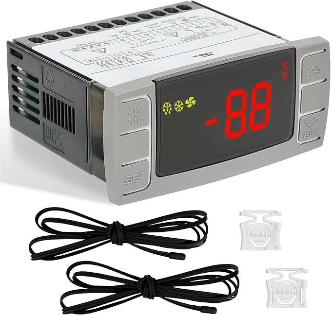 Replacement for Dixell XR06CX-4N1F1 Temperature Controllers, Ideal for 120V 50-60hz Commercial Refrigerators/Freezer,Programmable Digital Thermostat with Sensor Probe & Mounting Hardware